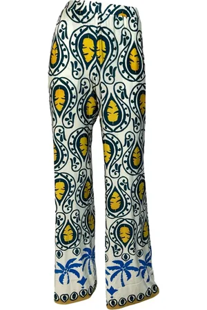 Ana Alcazar Broeken, Dames, Veelkleurig, M, Bloemenpatroon Hoge Taille Wijde Pijpen Broek Blauw