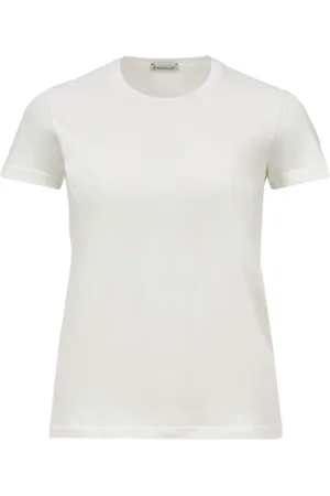 Moncler Tops, Dames, Wit, XS, Katoen, Witte Katoenen Jersey Crew Neck T-shirt