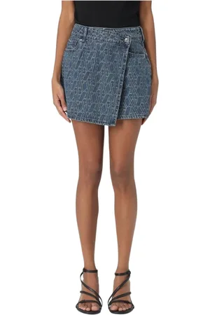 Armani Exchange Korte broeken, Dames, Blauw, M, Denim, Denim Wikkel Mini Rok