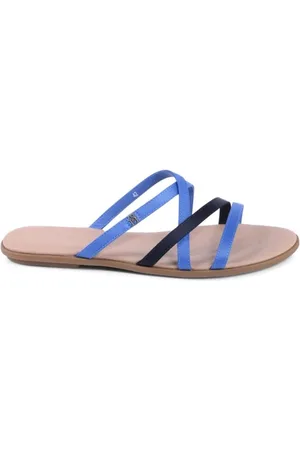 Tommy Hilfiger Schoenen, Dames, Blauw, 40 EU, Polyester, Blauwe Platte Leren Sandalen