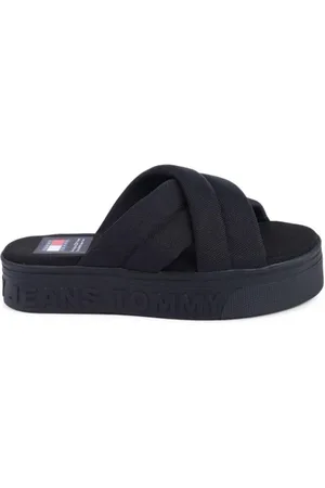 Tommy Hilfiger Schoenen, Dames, Zwart, 40 EU, Polyester, Zwarte Cross Strap Sandalen