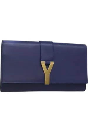 Saint Laurent Pre-owned, Dames, Blauw, ONE Size, Leer, Pre-owned Leather clutches