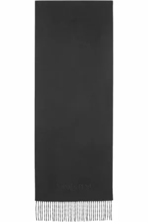 Saint Laurent Accessoires, Heren, Zwart, ONE Size, Kasjmier, Zwarte Kasjmier Geborduurde Sjaal met Franjes