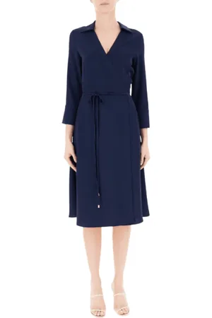 Liu Jo Kleedjes, Dames, Blauw, L, Polyester, Blauwe wikkeljurk Laguna stijl