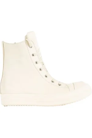 Rick Owens Schoenen, Dames, Wit, 37 EU, Leer, Melktonen hoge sneakers met haaietandzool
