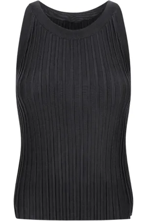 HERNO Tops, Dames, Zwart, S, Zwarte Geribbelde Ronde Hals Top