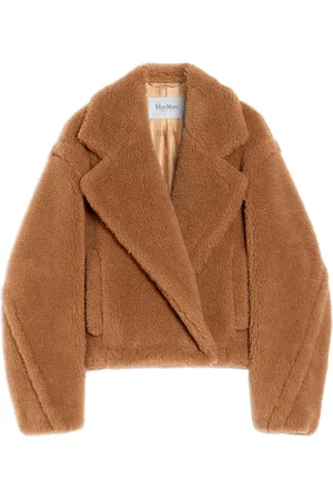 Max Mara Jassen, Dames, Bruin, S, Wol, Bruine wollen jas met leren bandjes