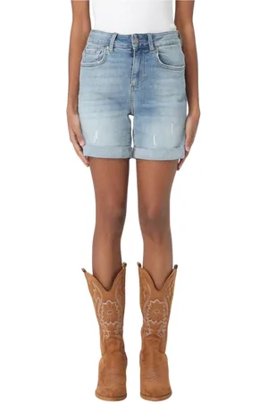 Liu Jo Korte broeken, Dames, Blauw, W26, Denim, Versleten Denim Shorts voor Vrouwen