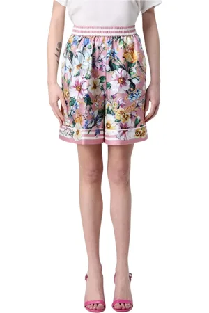 Dolce & Gabbana Korte broeken, Dames, Veelkleurig, 2Xs, Kleurrijke Bloemen Zijden Shorts