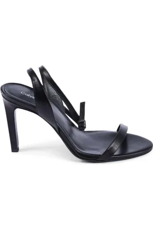 Calvin Klein Schoenen, Dames, Zwart, 37 EU, Leer, Italiaanse Leren Sandaal Stijlvolle Keuze