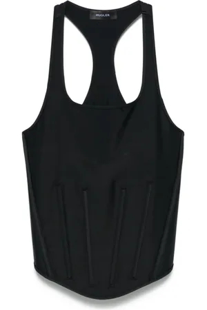 MUGLER Tops, Dames, Zwart, M, Zwarte Olympische Halslijn Korset Top
