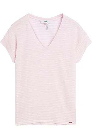 Cinque Tops, Dames, Roze, L, Linnen, Linnen V-hals shirt met opgerolde mouwen