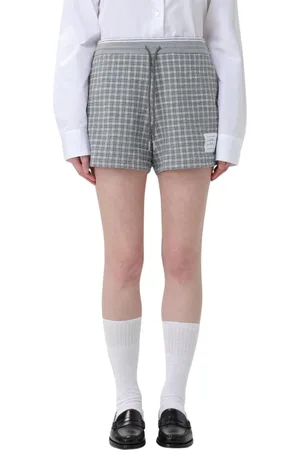 Thom Browne Korte broeken, Dames, Grijs, S, Wol, Grijze Geruite Trekkoord Shorts