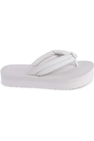 Calvin Klein Schoenen, Dames, Wit, 40 EU, Polyester, Beige Thong Sandal Flip Flop