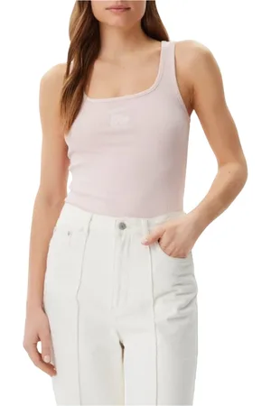Guess Tops, Dames, Roze, L, Katoen, Slim Rib Geborduurde Tanktop