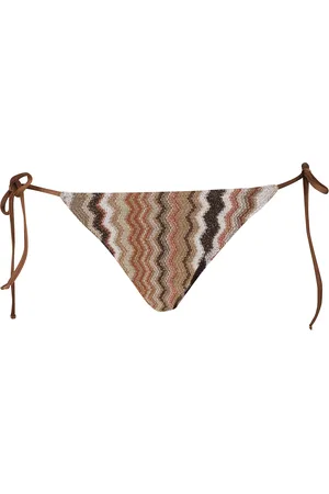 MC2 SAINT BARTH Badkleding, Dames, Bruin, S, Chevron Lurex Bikini Broekje met Zelfstrik