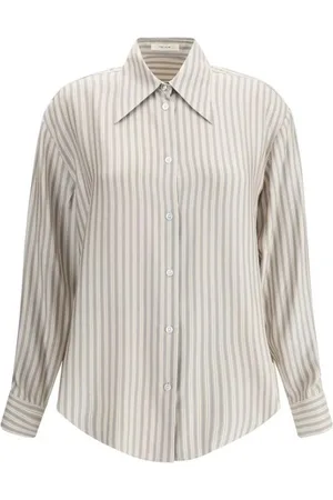 The Row Blouses & Shirts, Dames, , S, Gestreepte zijden overhemd met klassieke kraag