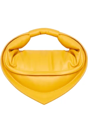 Federico Cina Tassen, Dames, Geel, ONE Size, Katoen, Gele Lamsskin Mini Tas met Versterkt Handvat