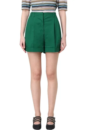 Max Mara Korte broeken, Dames, Groen, 2Xs, Katoen, Witte Geplooide Katoenen Shorts