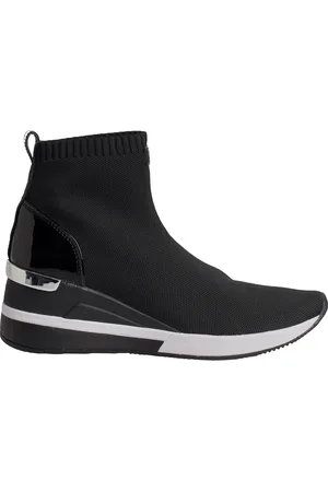 Michael Kors Schoenen, Dames, Zwart, 39 EU, Polyester, Hoge sok sneakers met lak hiel