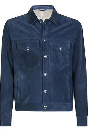 ELEVENTY Jassen, Heren, Blauw, 2Xl, Denim, Leren Denim Jack met Logo Knopen
