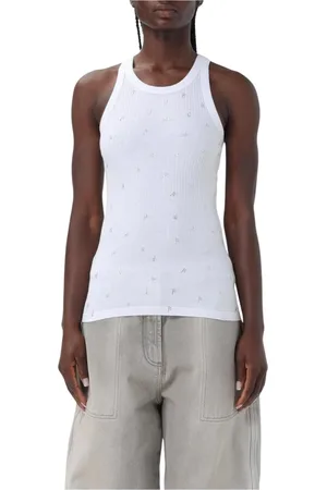 The Attico Tops, Dames, Wit, 2Xs, Katoen, Kristal Geribbelde Tanktop