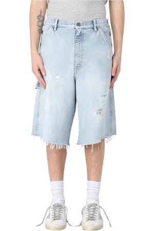 Golden Goose Korte broeken, Heren, Blauw, W32, Denim, Versleten denim shorts