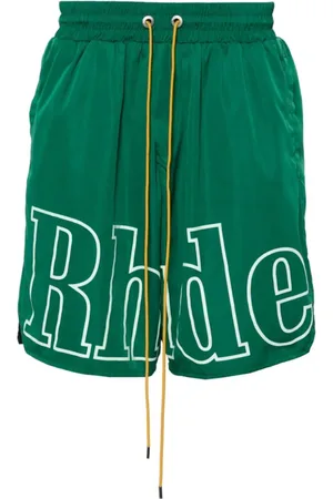 Rhude Korte broeken, Heren, Groen, S, Polyester, Logo Print Track Shorts