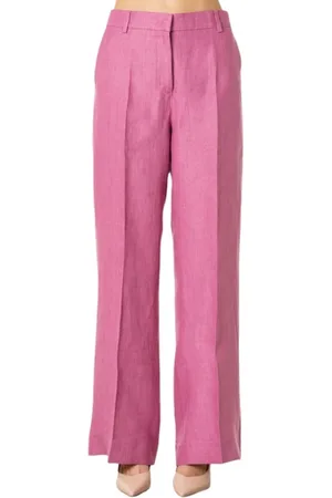 Max Mara Broeken, Dames, Roze, L, Linnen, Linnen Palazzo Broek - Bouganville