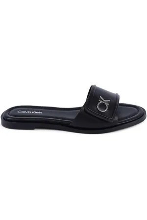 Calvin Klein Schoenen, Dames, Zwart, 39 EU, Leer, Zwarte Leren Elegante Dames Sandalen