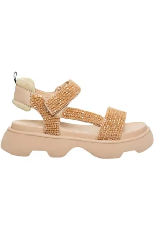 Jeannot Schoenen, Dames, , 39 EU, Leer, Strass Sandaal - Zandkleur