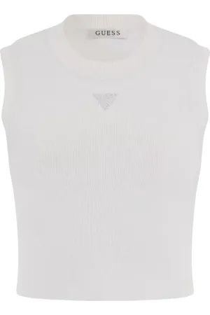Guess Tops, Dames, Wit, M, Alexia Tank Top met Strass Logo