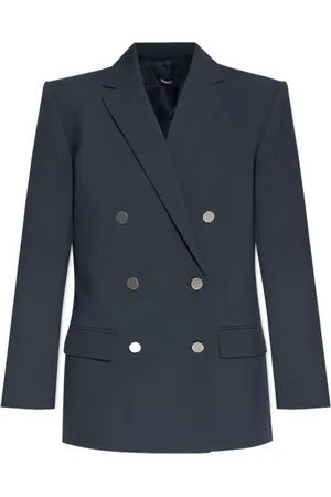 THEORY Jassen, Dames, Blauw, S, Wol, Oversized Double-Breasted Wool Blazer
