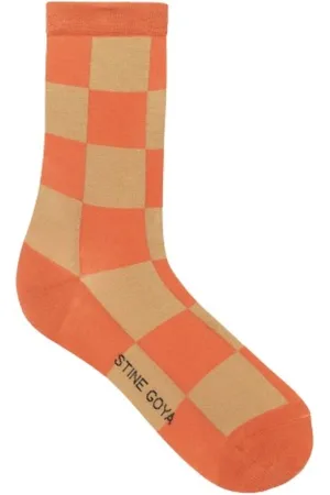 STINE GOYA Ondergoed, Dames, Oranje, ONE Size, Katoen, Adonis Check Crew Sokken