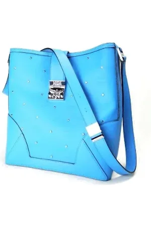 MCM Pre-owned, Dames, Blauw, ONE Size, Leer, Tweedehands leren schoudertassen