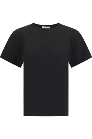 The Row Tops, Dames, Zwart, M, Katoen, Zijdeblend Geribbelde Crew Neck T-shirt