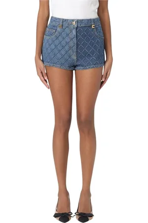 Elisabetta Franchi Korte broeken, Dames, Blauw, W27, Denim, Gewatteerde Denim Shorts