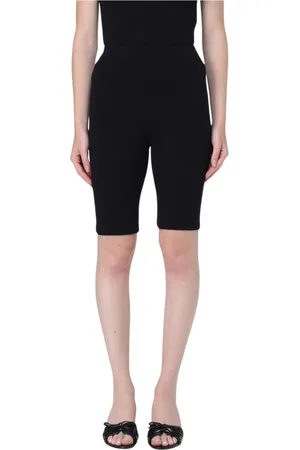 Balenciaga Korte broeken, Dames, Zwart, S, Leer, Zwarte Gestreepte Gebreide Fietsbroek