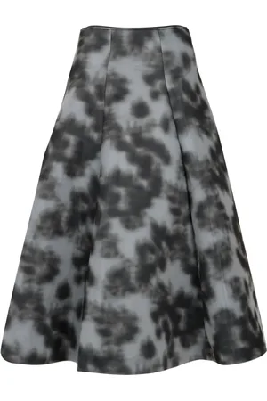Serafini Rokken, Dames, Grijs, S, Waterverf Neopreen Rok met Bloemblaadjeszoom