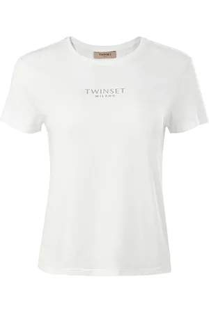Twin-Set Tops, Dames, Wit, L, Katoen, Korte Mouw Bedrukt T-shirt