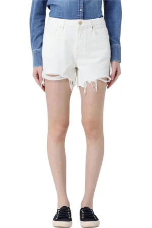 7 for all Mankind Korte broeken, Dames, Wit, W27, Denim, Witte Distressed Denim Shorts