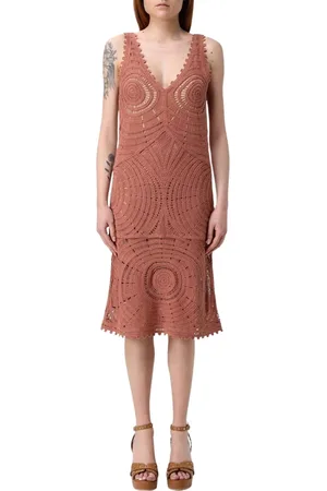 Twin-Set Kleedjes, Dames, Bruin, S, Verfijnde Bruine Jurk voor Vrouwen