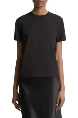 Vince Tops, Dames, Zwart, M, Katoen, Zachte Pima Katoen Crew Neck T-shirt