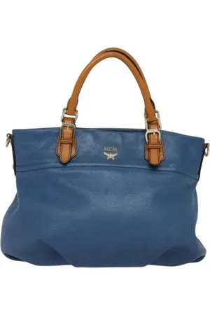 MCM Pre-owned, Dames, Blauw, ONE Size, Leer, Tweedehands leren handtassen