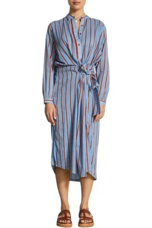 MARE DI LATTE Kleedjes, Dames, Blauw, L, Katoen, Gestreepte Overhemdjurk met Lange Mouwen