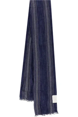 Brunello Cucinelli Accessoires, Heren, Blauw, ONE Size, Linnen, Blauwe Gestreepte Franje Sjaal