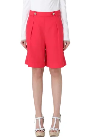 Liu Jo Korte broeken, Dames, Rood, M, Rode Geplooide Casual Shorts