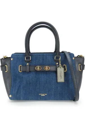 Coach Pre-owned, Dames, Blauw, ONE Size, Leer, Tweedehands Canvas handtassen