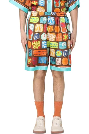 Dsquared2 Korte broeken, Heren, Veelkleurig, M, Tropische Print Zijden Shorts