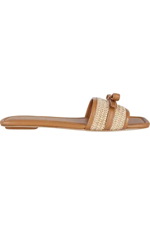 Stuart Weitzman Schoenen, Dames, Bruin, 39 EU, Leer, Hazel Leren en Raffia Slide